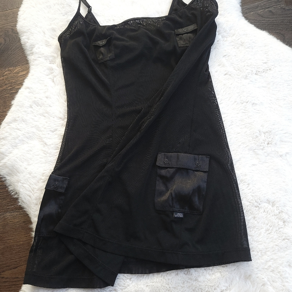 Vintage La Senza Y2K Satin Mesh Crop Utility Cargo Neglige Pants Set - Picture 8 of 14